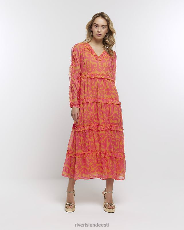 kehakate roosa naised River Island lilleline pikkade varrukatega maksikleit 44TLL4895