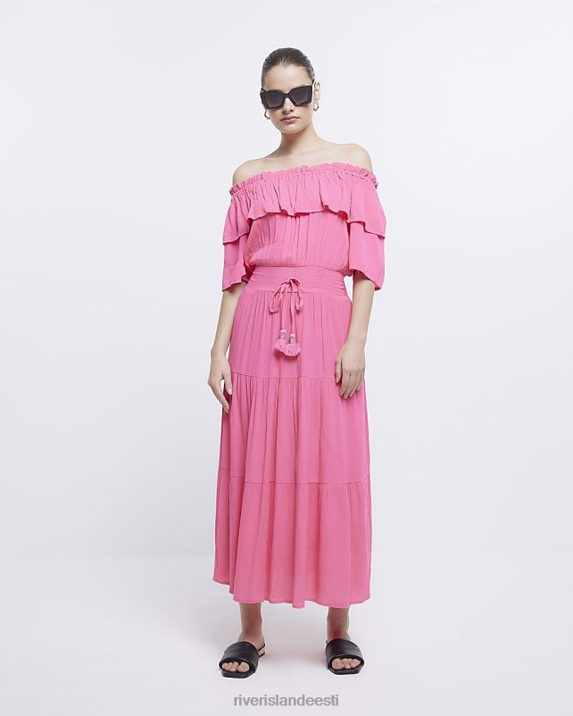 kehakate roosa naised River Island maxi bardot kleit 44TLL1608