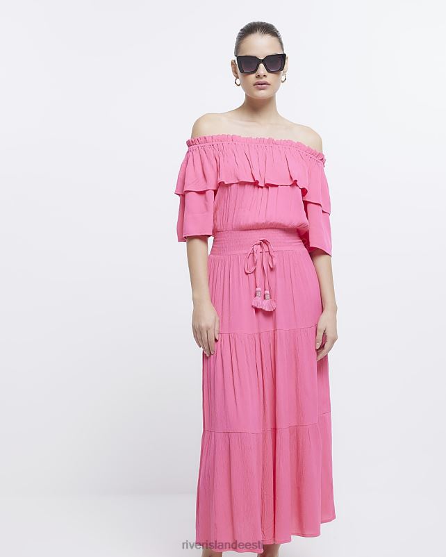 kehakate roosa naised River Island maxi bardot kleit 44TLL1608