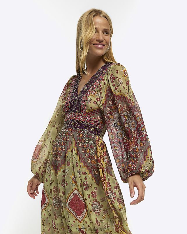 kehakate roosa naised River Island paisley kaunistatud smock maxi kleit 44TLL3790