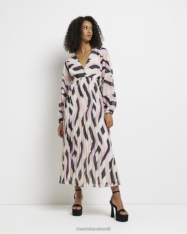 kehakate roosa naised River Island prindiga pikkade varrukatega maksikleit 44TLL4944