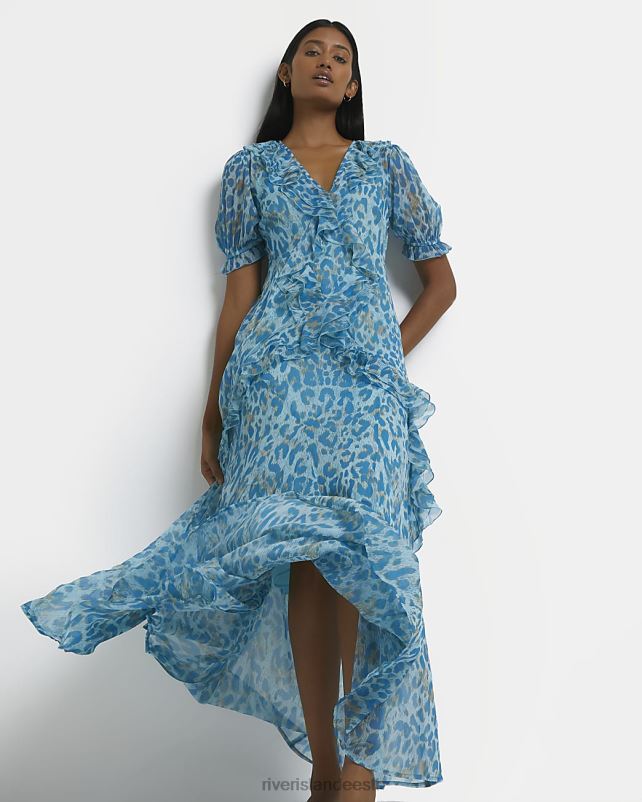 kehakate sinine naised River Island leopardimustriline volangiga maksikleit 44TLL1832