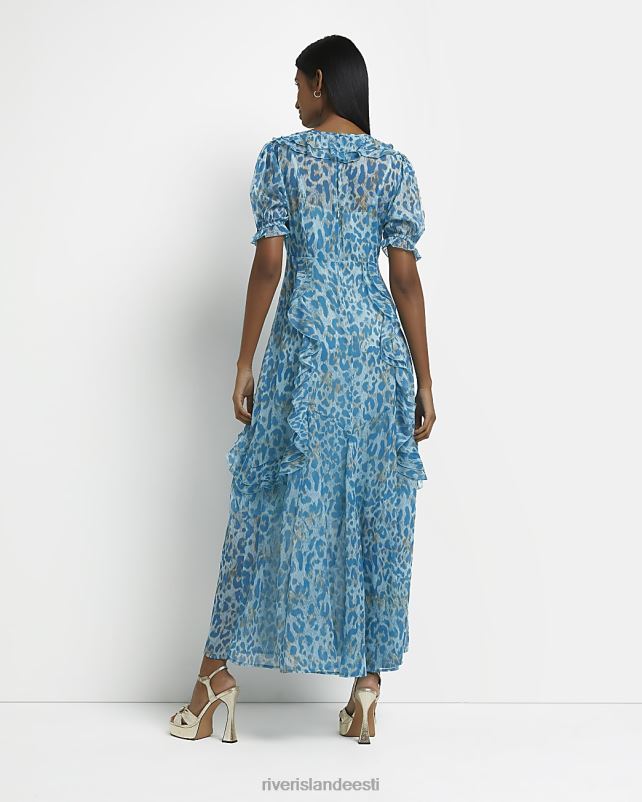 kehakate sinine naised River Island leopardimustriline volangiga maksikleit 44TLL1832