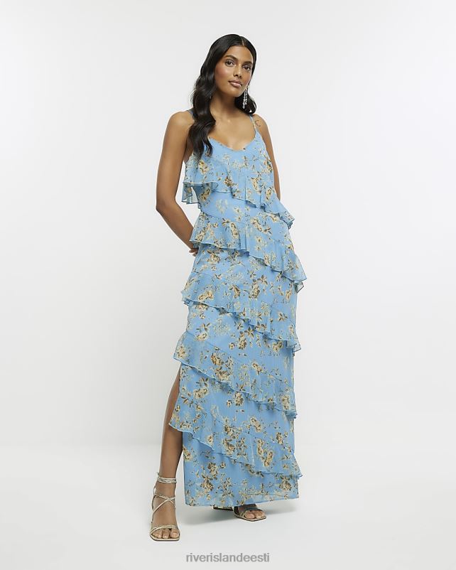 kehakate sinine naised River Island lilleline volangidega maksikleit 44TLL1151