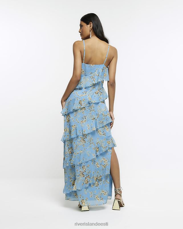 kehakate sinine naised River Island lilleline volangidega maksikleit 44TLL1151