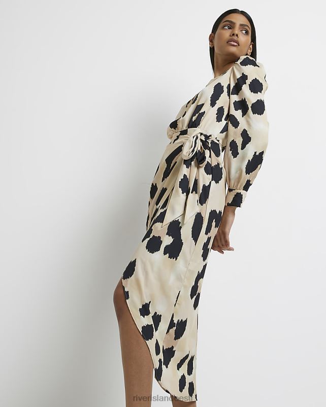 kehakate beež naised River Island leopardimustriline satiinmähisega midikleit 44TLL1493