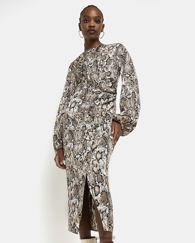 kehakate beež naised River Island loomamustriga twist shift midikleit 44TLL4960