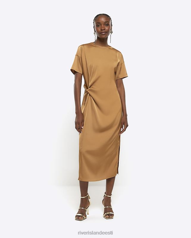 kehakate beež naised River Island satiinist sõlme detail shift midi kleit 44TLL1328