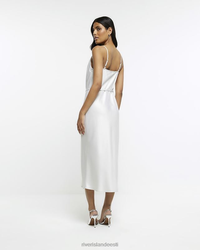 kehakate hõbedane naised River Island kaelusega satiinist midikleit 44TLL1013