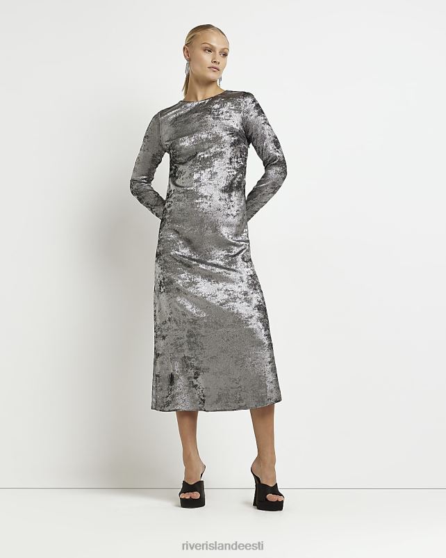 kehakate hõbedane naised River Island satiinist pikkade varrukatega slip midi kleit 44TLL2015