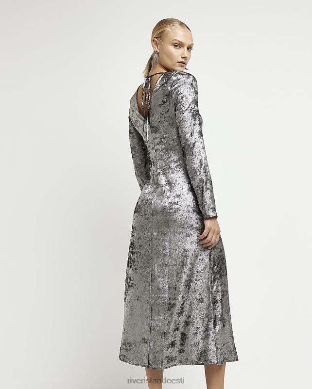 kehakate hõbedane naised River Island satiinist pikkade varrukatega slip midi kleit 44TLL2015