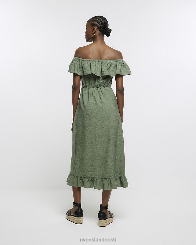 kehakate khaki naised River Island Bardot frrill midi kleit 44TLL1734