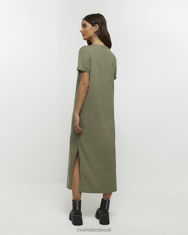 kehakate khaki naised River Island lühikeste varrukatega t-särk midi kleit 44TLL1175