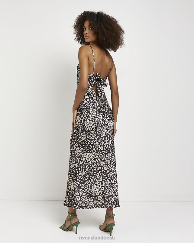 kehakate khaki naised River Island leopardimustriline satiinist midikleit 44TLL1833