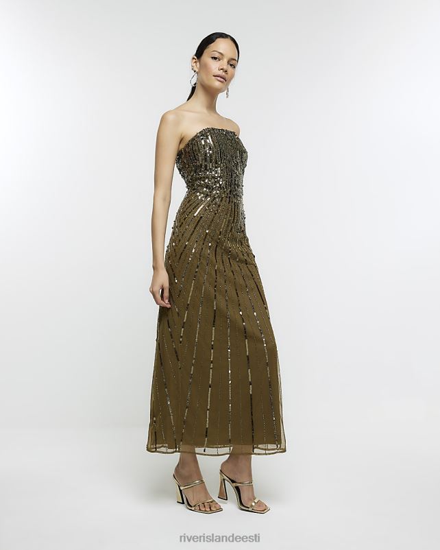 kehakate khaki naised River Island litritega bandeau midi kleit 44TLL400