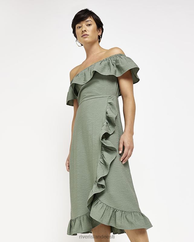 kehakate khaki naised River Island peenike bardot satsiga midikleit 44TLL2294