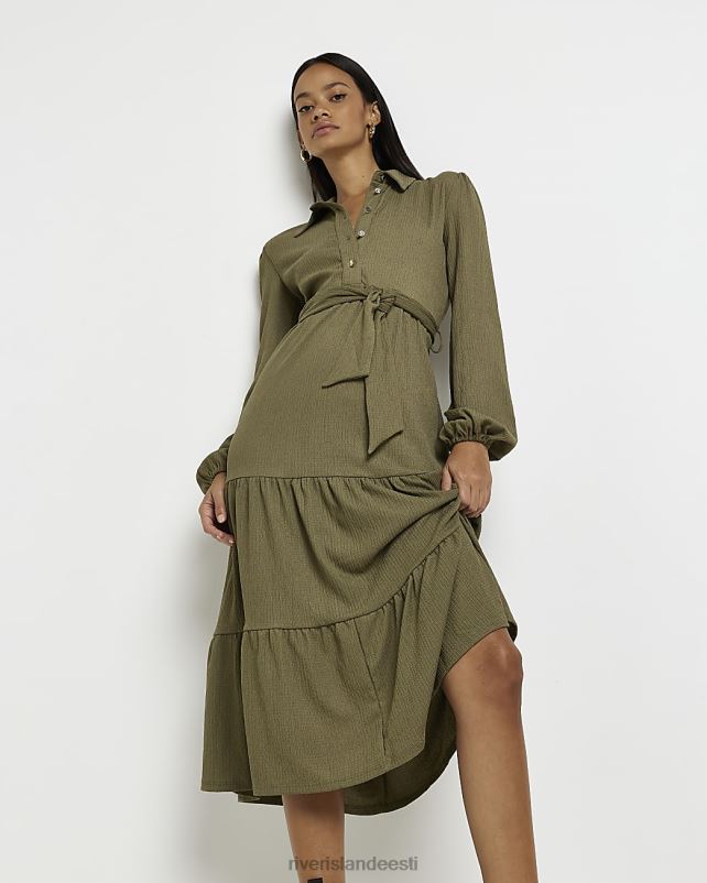 kehakate khaki naised River Island pikkade varrukatega midisärkkleit 44TLL1921