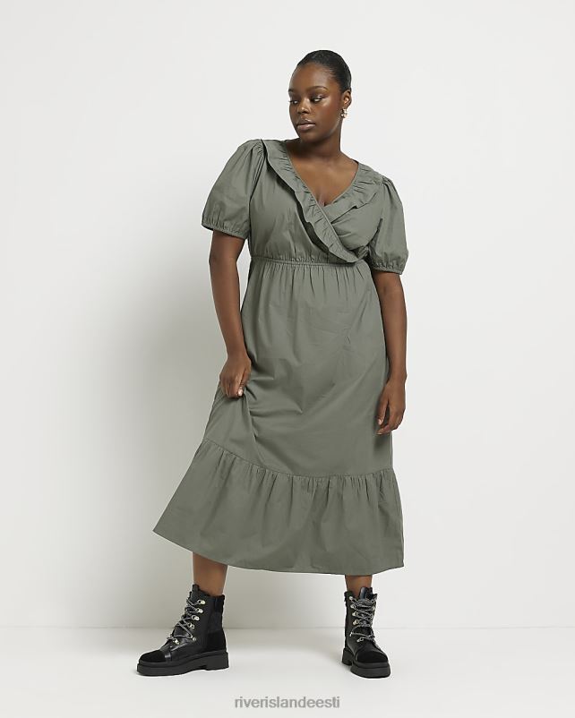 kehakate khaki naised River Island pluss wrap midi kleit 44TLL5177