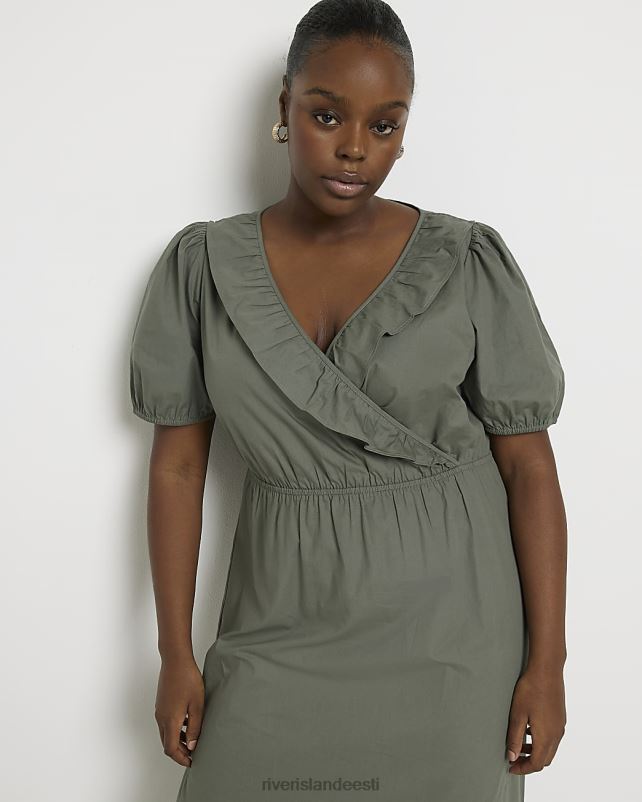kehakate khaki naised River Island pluss wrap midi kleit 44TLL5177