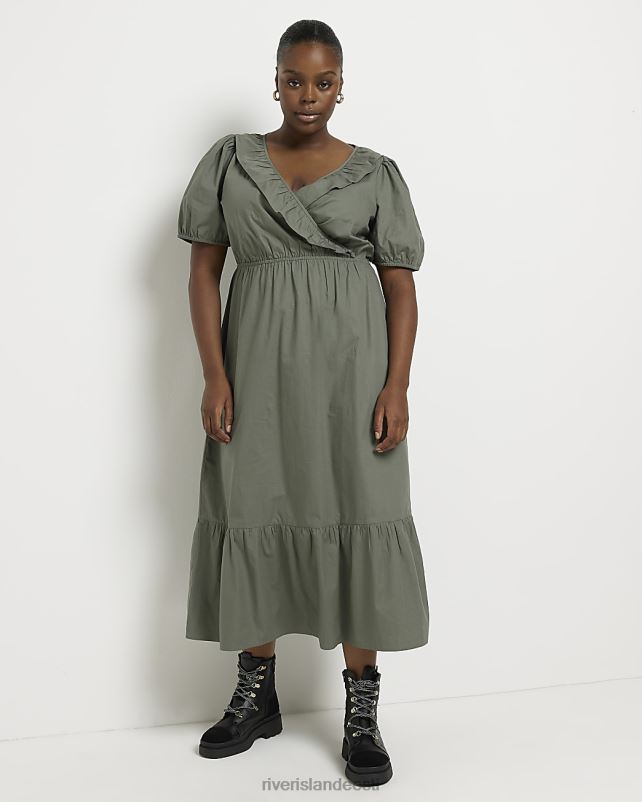kehakate khaki naised River Island pluss wrap midi kleit 44TLL5177