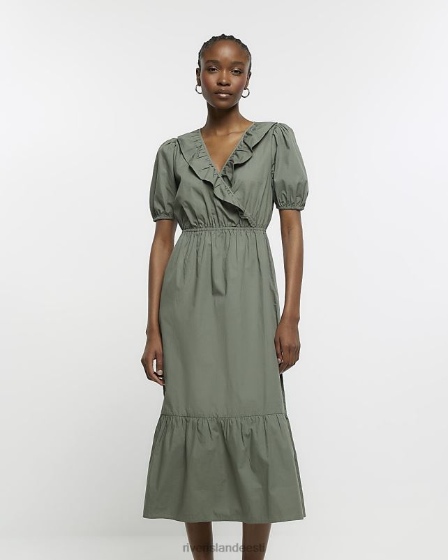 kehakate khaki naised River Island puhvis varrukatega midikleit 44TLL1692