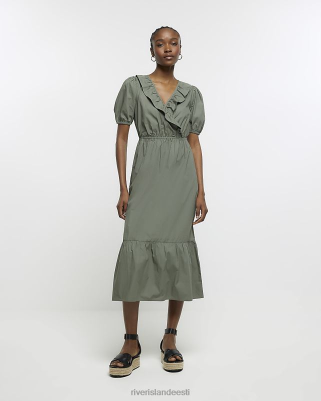 kehakate khaki naised River Island puhvis varrukatega midikleit 44TLL1692