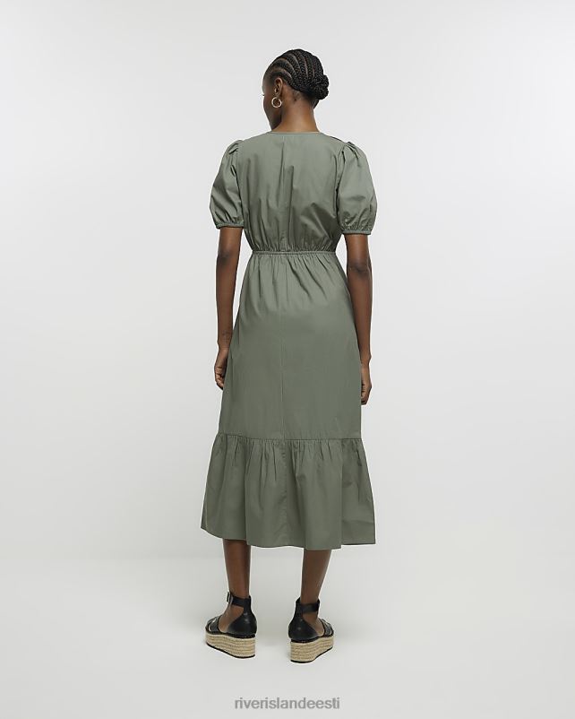 kehakate khaki naised River Island puhvis varrukatega midikleit 44TLL1692
