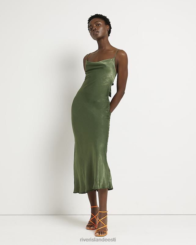 kehakate khaki naised River Island satiinist slip midi kleit 44TLL1834