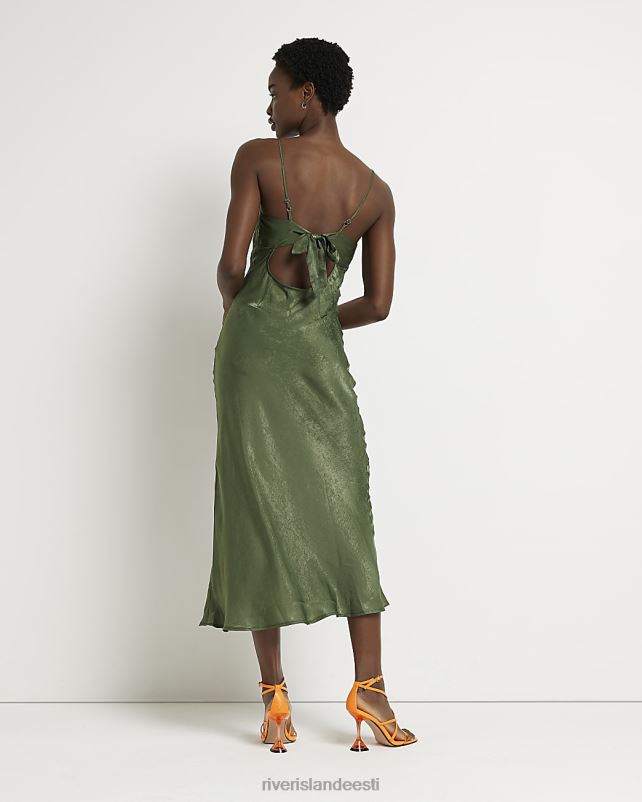 kehakate khaki naised River Island satiinist slip midi kleit 44TLL1834