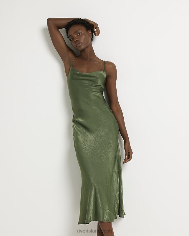kehakate khaki naised River Island satiinist slip midi kleit 44TLL1834