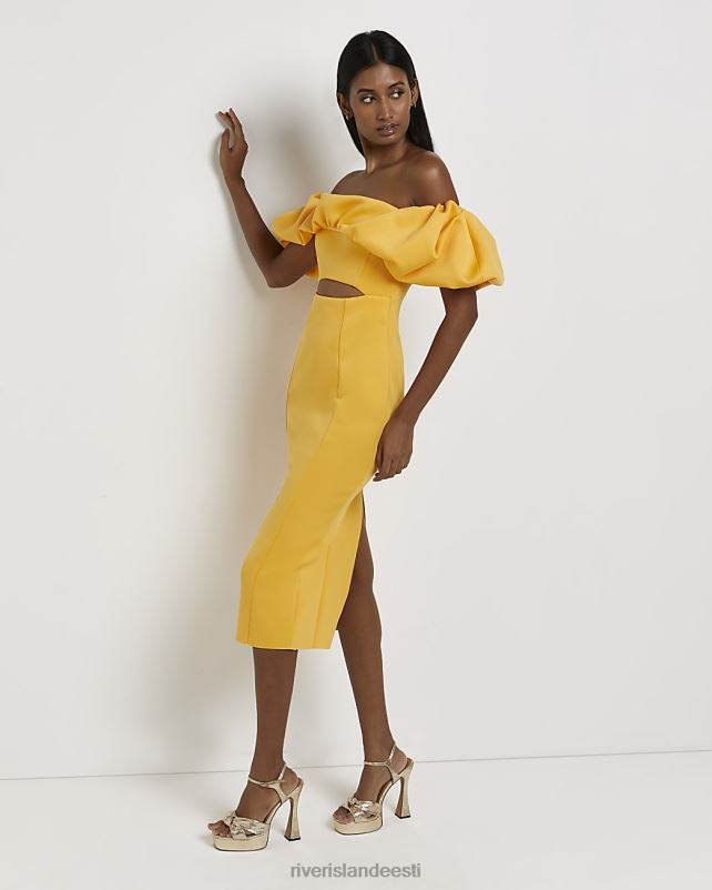 kehakate kollane naised River Island bardot bodycon midi kleit 44TLL453