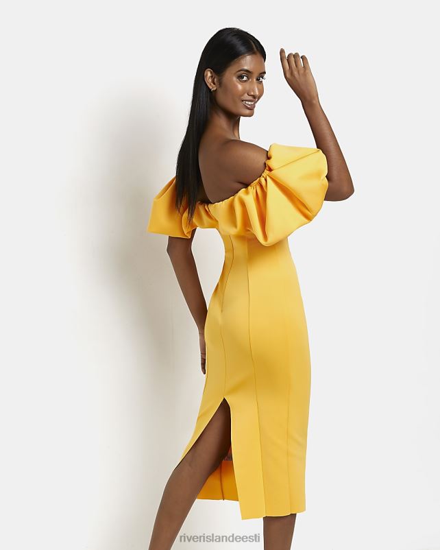 kehakate kollane naised River Island bardot bodycon midi kleit 44TLL453