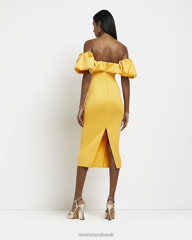 kehakate kollane naised River Island bardot bodycon midi kleit 44TLL453