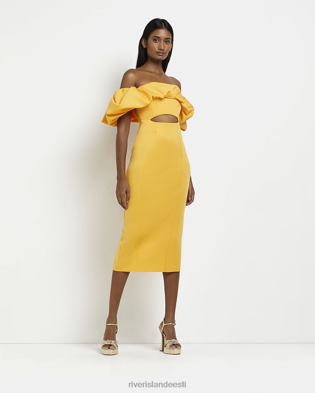 kehakate kollane naised River Island bardot bodycon midi kleit 44TLL453