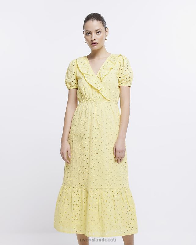kehakate kollane naised River Island broderie wrap midi kleit 44TLL1847