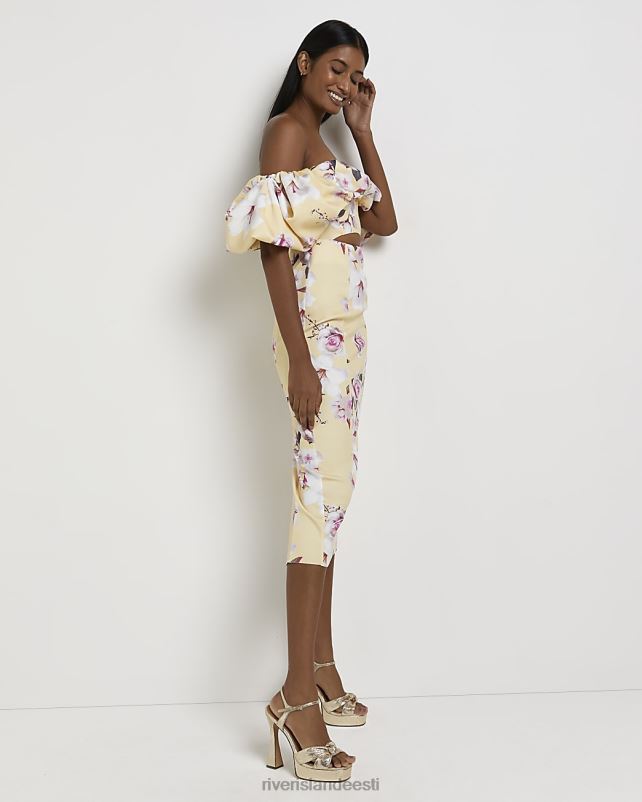 kehakate kollane naised River Island lilleline bardot bodycon midikleit 44TLL452