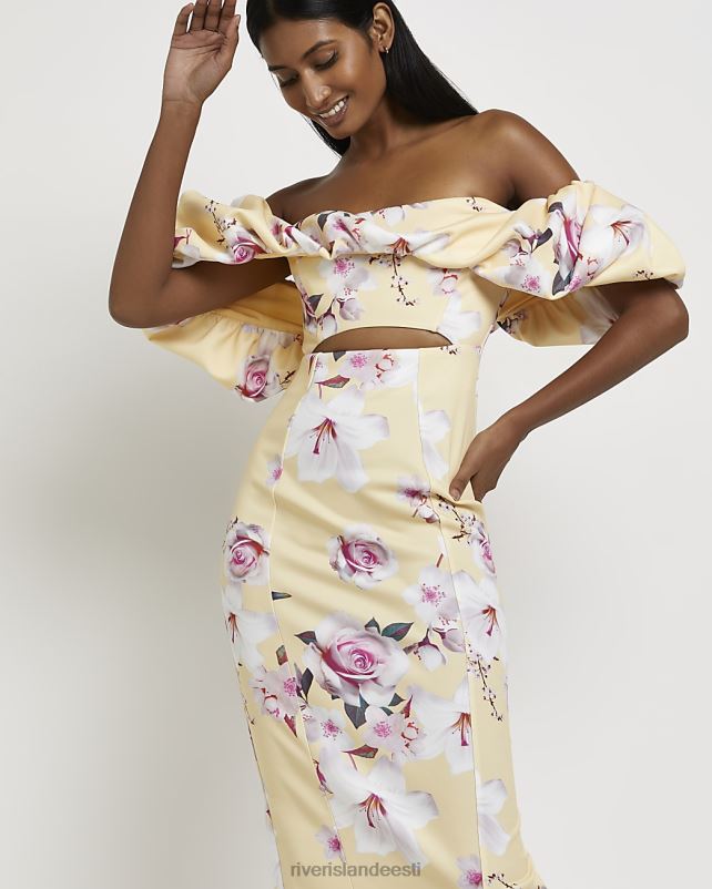 kehakate kollane naised River Island lilleline bardot bodycon midikleit 44TLL452