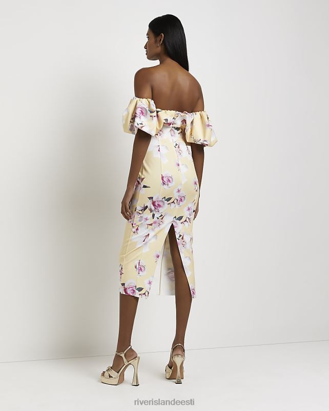 kehakate kollane naised River Island lilleline bardot bodycon midikleit 44TLL452