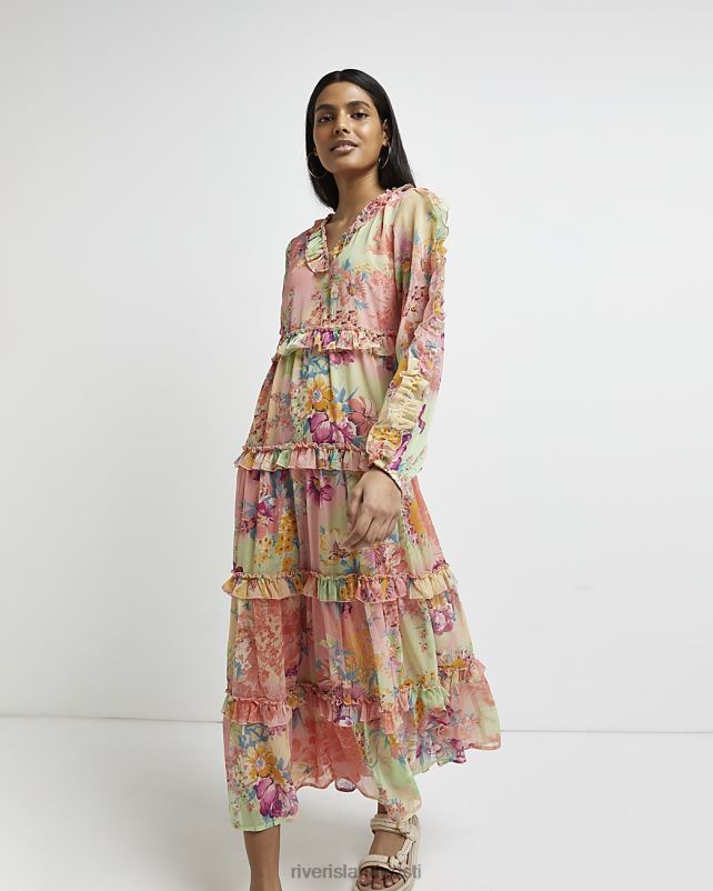 kehakate kollane naised River Island lilleline smock midi kleit 44TLL5013