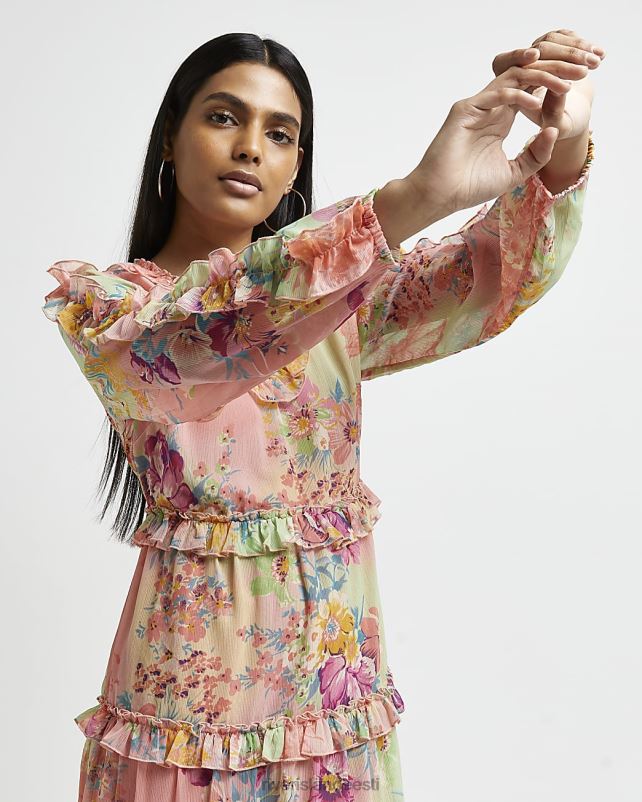 kehakate kollane naised River Island lilleline smock midi kleit 44TLL5013