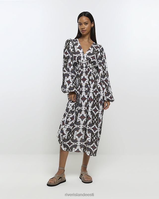 kehakate kreem naised River Island paisley puff varrukatega swing midi kleit 44TLL4229