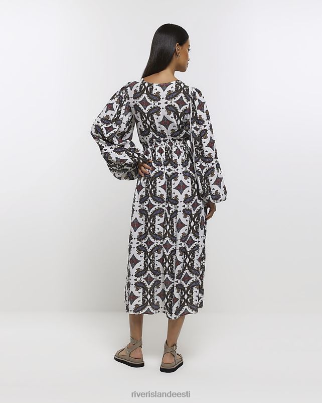 kehakate kreem naised River Island paisley puff varrukatega swing midi kleit 44TLL4229