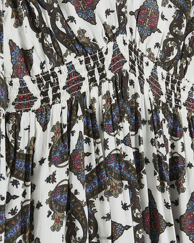 kehakate kreem naised River Island paisley puff varrukatega swing midi kleit 44TLL4229