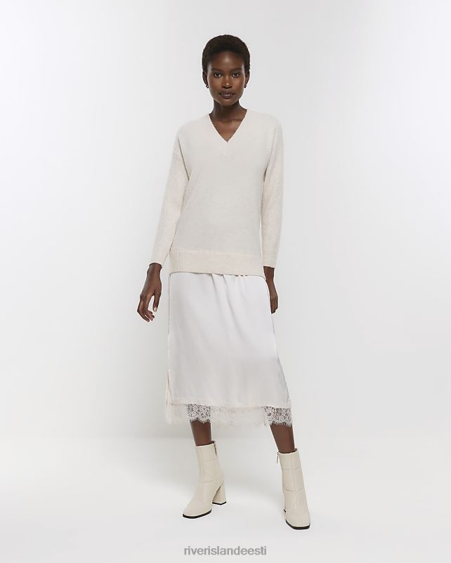 kehakate kreem naised River Island satiinist džemperiga midikleit 44TLL183