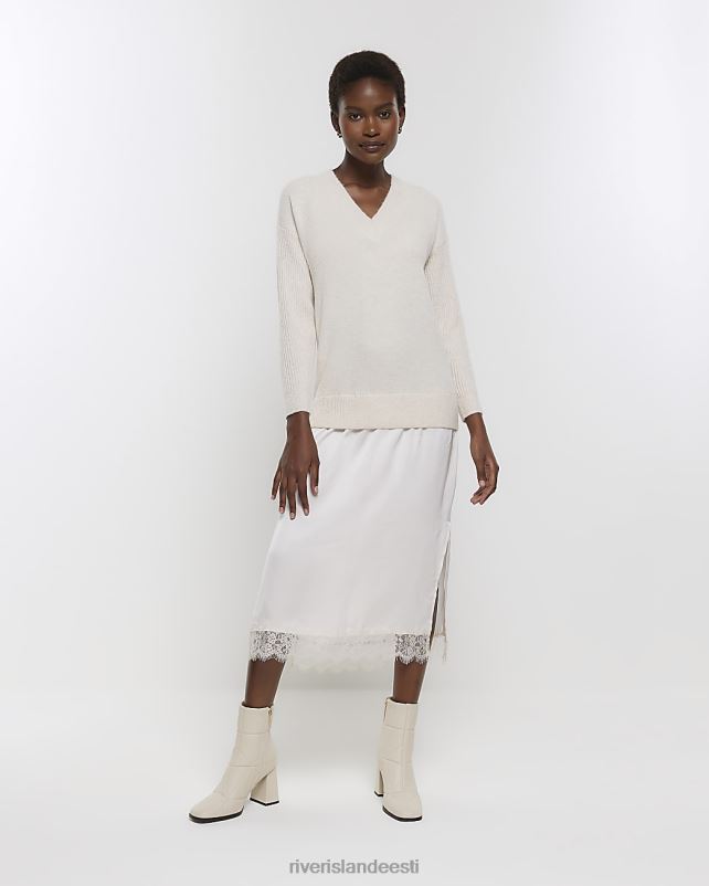 kehakate kreem naised River Island satiinist džemperiga midikleit 44TLL183
