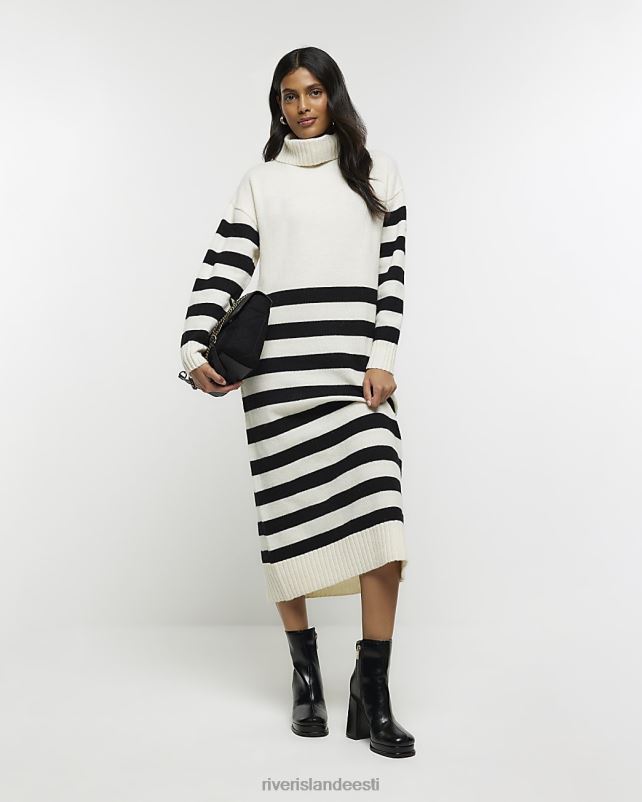 kehakate kreem naised River Island triibulise kaelusega kampsun midi kleit 44TLL739