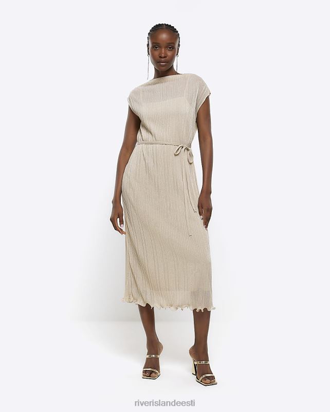 kehakate kullast naised River Island metallik plisse midi kleit 44TLL4384