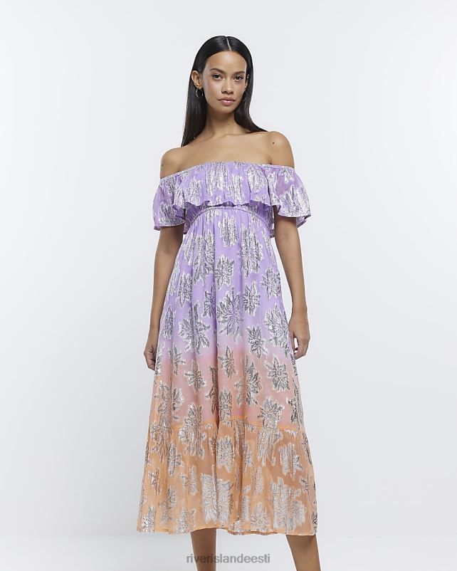 kehakate lilla naised River Island sasis detailiga bardot midikleit 44TLL4788