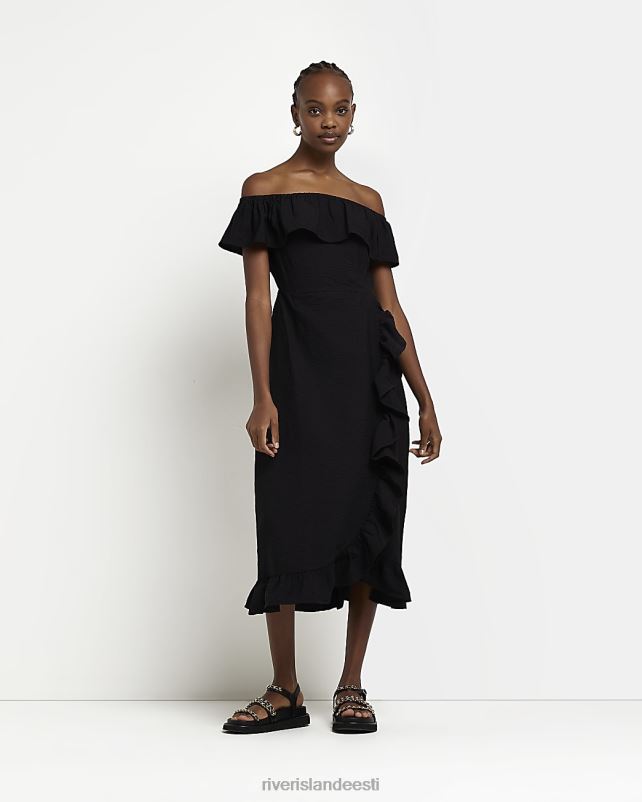 kehakate must naised River Island Bardot frrill midi kleit 44TLL1735