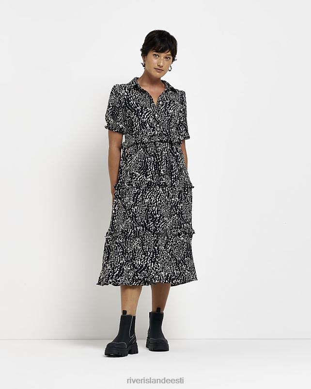 kehakate must naised River Island Petite loomade mustriga midi särk kleit 44TLL5316